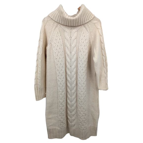 NWT Banana Republic Sweater Dress Sz L Ivory Cable Knit Fisherman Wool Blend - Picture 1 of 4